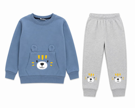 Kids Steel Blue Bear Pocket Sweatshirt & Jogger Set