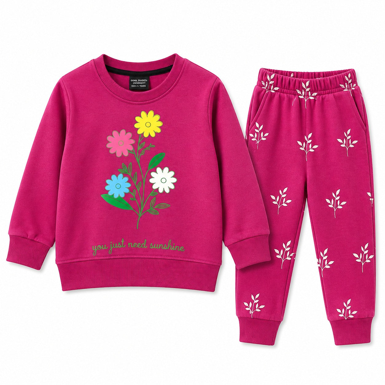 Girls Floral Print Sweatshirt & Jogger Set - "You Just Need Sunshine"