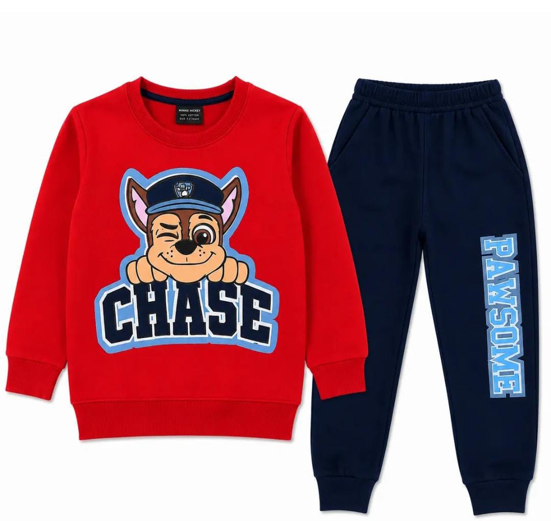 Kids Red Police Pup Graphic Sweatshirt & Jogger Set