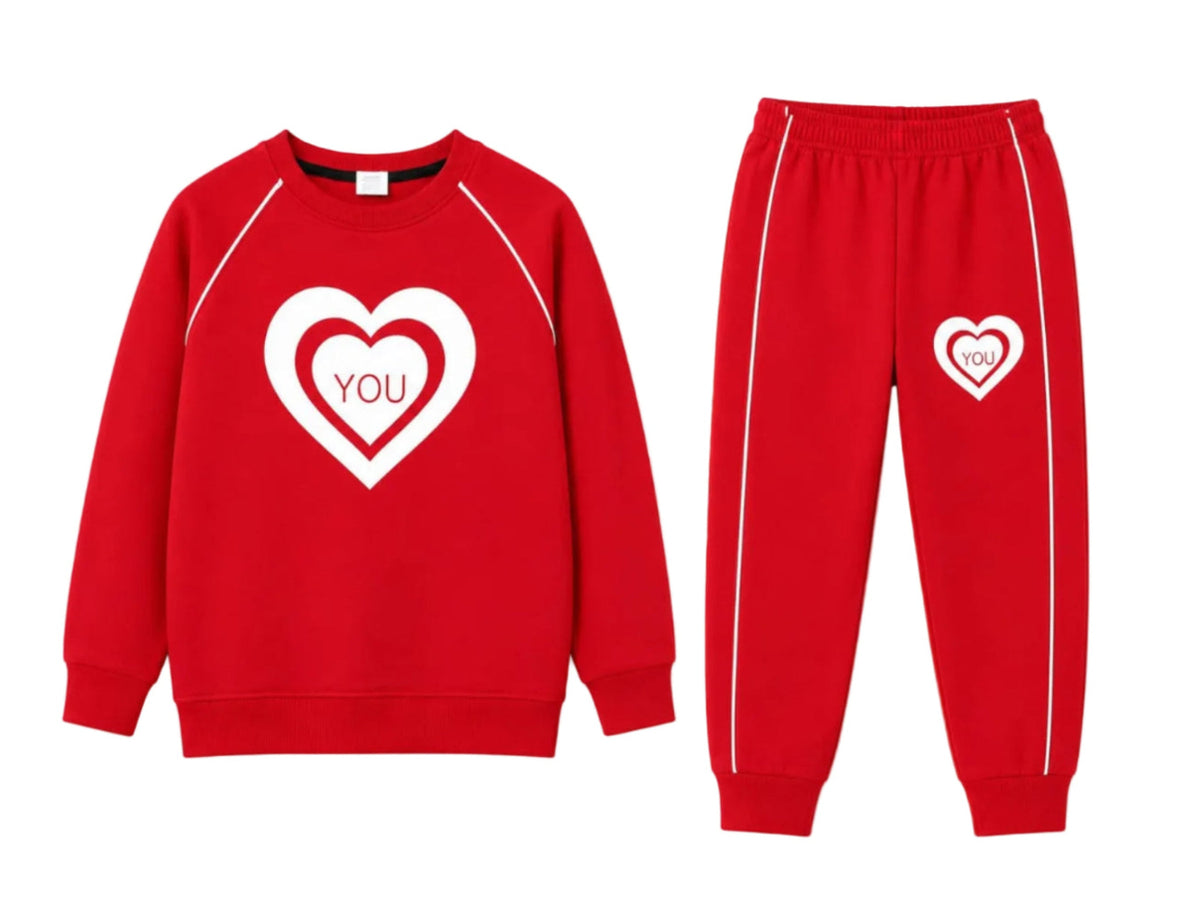 Girls Red Heart Printed Tracksuit