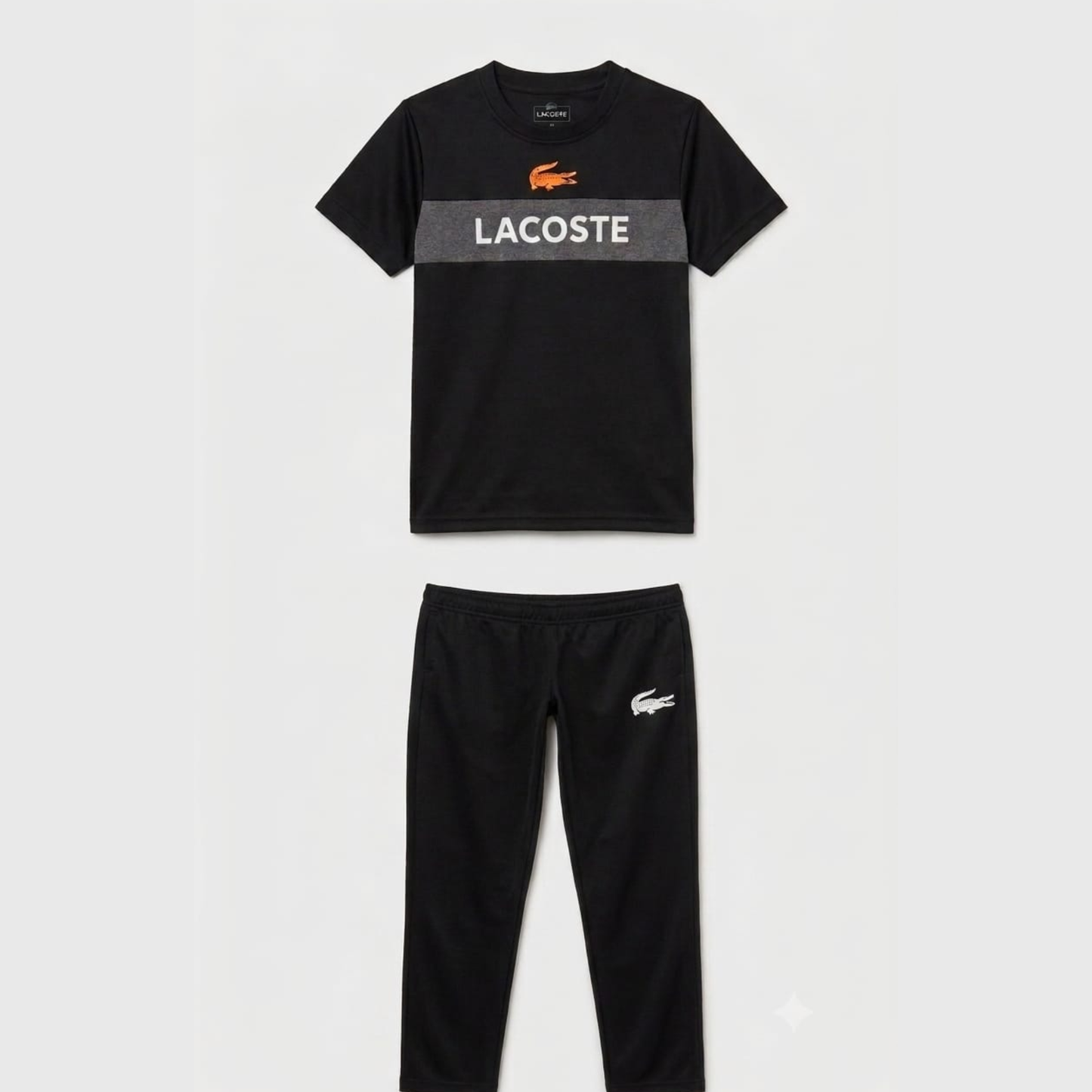 Boys Black Lacoste Tracksuit Set
