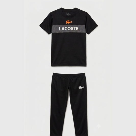 Boys Black Lacoste Tracksuit Set