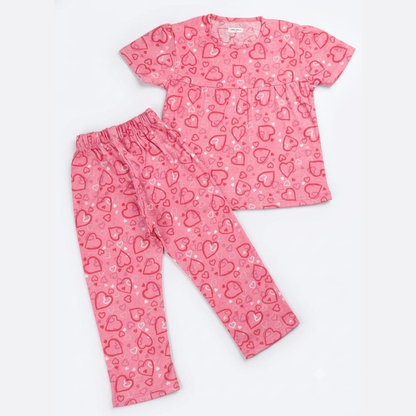 Girls Pink Heart Pants Set