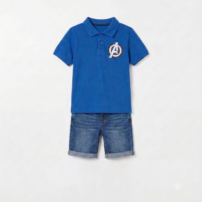 Boys Superhero Polo Denim Shorts Set
