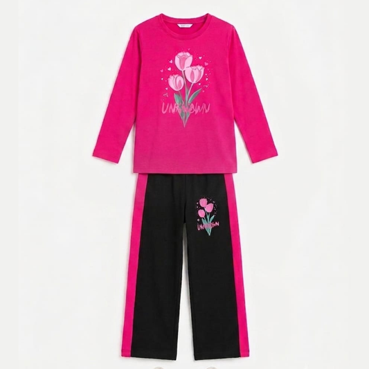 Girls Pink Floral Midseason Tracksuit