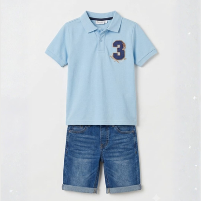 Boys Blue Polo Denim Shorts Set