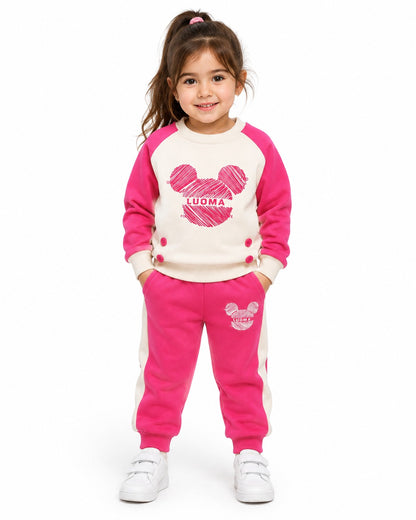 Girls Pink & Cream Colorblock Sweatshirt & Jogger Set