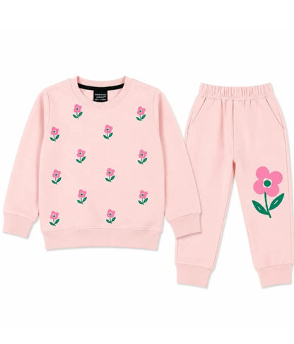 Girls Floral Sweatshirt Paired Fleece Trouser
