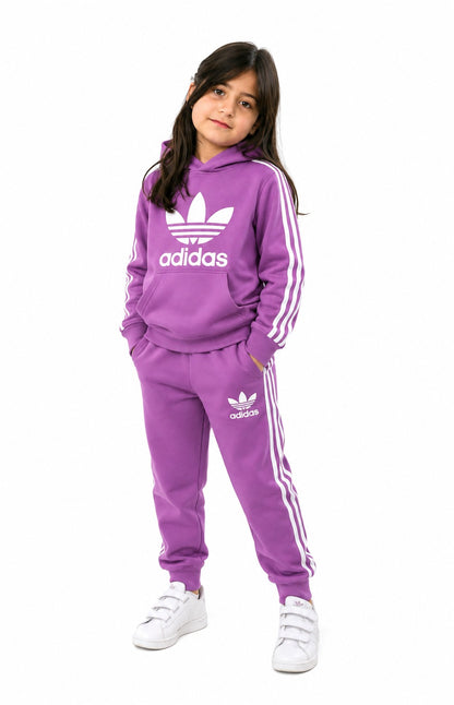Kids Purple Stripe Hooded Tracksuit Set